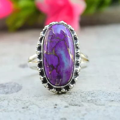 Purple Turquoise Gemstone 925 Sterling Silver Ring Mother's Day Jewelry EM- 437 • $10.04
