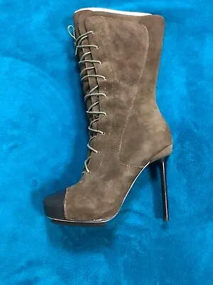 L.A.M.B. Gwen Stefani Prudence Laced Up Brown Suede Platform High Heel Boots 6.5 • $250