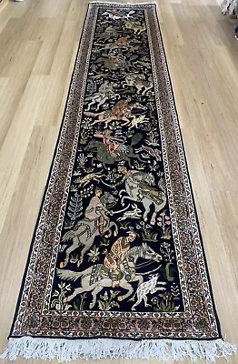 Oriental Persian Silk Hand Knotted Hallway Hall Runner Decor Rug Carpet  360x80 • $4990