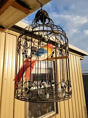 Decorative Hanging Black Metal Bird Cage 17.5  X 9.5  Parrot Included  • $20