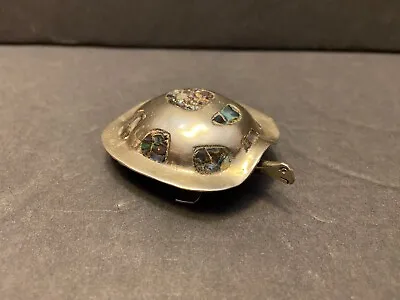 Vintage Alpaca Mexico Silver Tone Turtle Box With Inlaid Abalone • $24.99