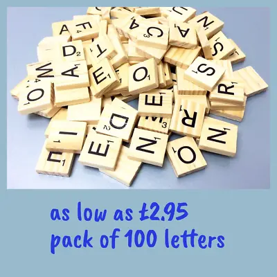  Wooden Scrabble Tiles Black Letters Tiles Crafts Wood Alphabets Toy UK Seller • £0.99