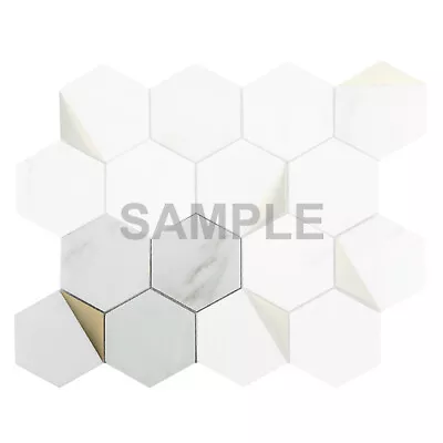 White Calacatta Gold Marble With Gold Metal 3  Hexagon Mosaic Tile Backsplash • $4.99