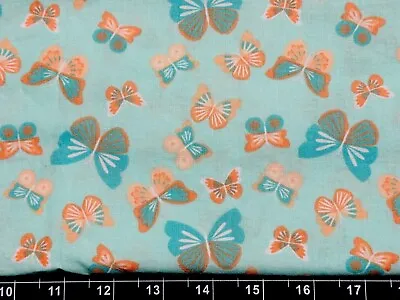 Tina Scrap 9 X21  Butterfly Monarch Easter Spring Blue Aqua Peach COTTON Fabric • $2.99