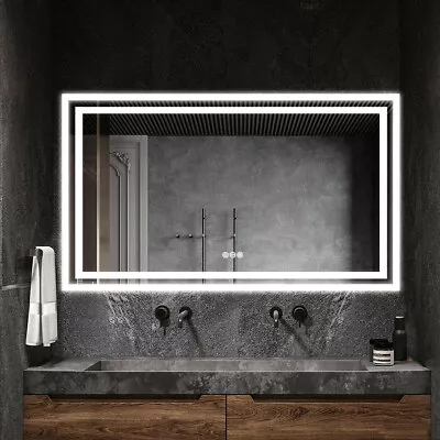 LED Light Bathroom Mirror Wall Mounted Vanity Makeup Anti-Fog Rectangle Dimmable • $169.91