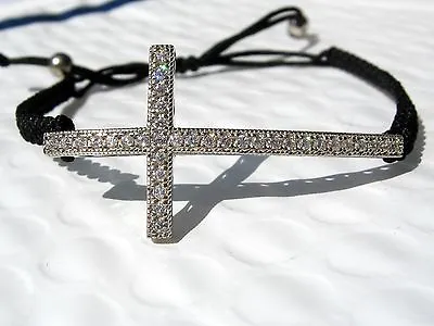 Sterling Silver .925 Sideways Cross Braided Bracelet With Cubic Zirconia • $49.99