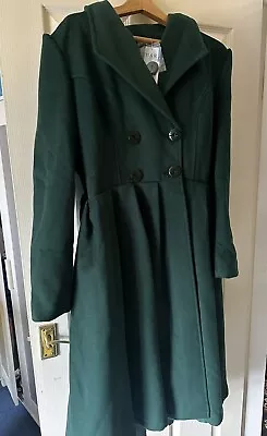 £60 • Buy Emerald Green Vintage Inspired Belted Swing Coat UK  Pretty Kitty Size 16 BNWT