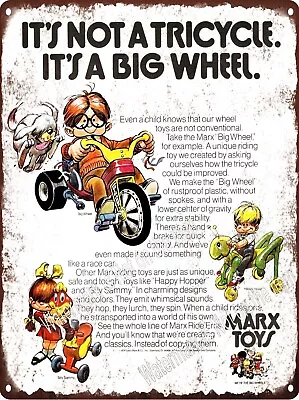 1974 Marx Toys Big Wheel Cycle Silly Sammy Happy Hopper Metal Sign 9x12  60827 • $24.95