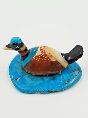 Vintage Carved Fetish Duck On Turquoise By Native American Tony Luala  • $39.95