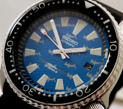 Seiko Ceramic Blue Wave Hammerhead Sharks Automatic Divers Date Watch 7002 Mod • £36