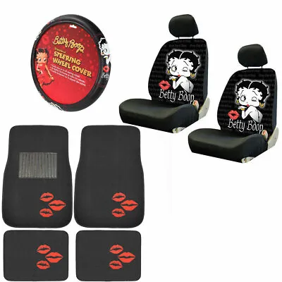 $86.30 • Buy New Betty Boop Kiss Car Front Back Floor Mats Seat Covers & Steering Wheel Cover