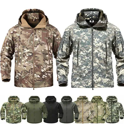 Windproof Mens Tactical Jacket Soft Shell Fleece Military Casual Coat Waterproof • £36.71