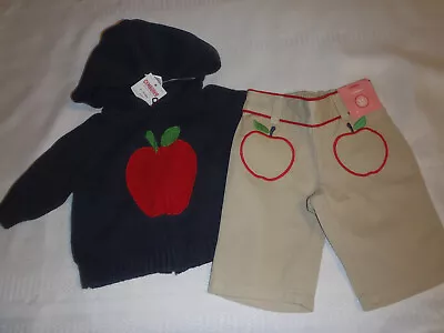 Gymboree 3-6 Month Prep School Cropped Pant Zip Sweater Hoodie NWT Outfit Apple • $25