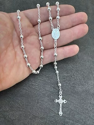 Men's 30  Long Rosary Beads Necklace Solid 925 Sterling Silver Rosario ITALY 5mm • $103.46