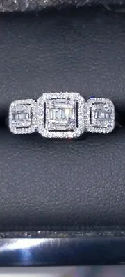 £255 • Buy Beautiful BNIB 0.33ct Diamond Halo Trilogy Ring In 9ct White Gold - Size P