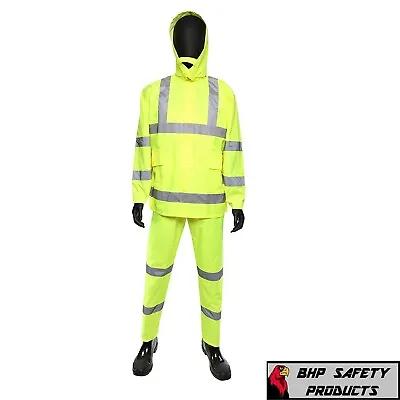 Hi-Vis Lime Class 3 Safety Rain Suit Reflective Rain Jacket W Hood And Overalls • $45.50