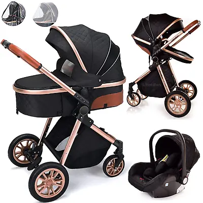Baby Pram 3 In 1 Buggy With Car Seat Pushchair Newborn Carrycot Travel System • £198.99