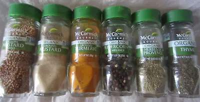 Lot Of 6 Vintage McCormick Gourmet Glass Spice Jars Bottle Green Lid • $24.99