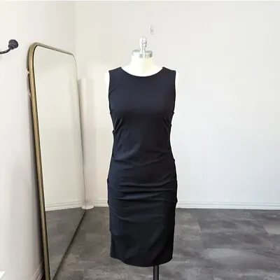 Nicole Miller Ruched Dress Black L Cocktail Business Casual Ponte Knit Bodycon  • $70