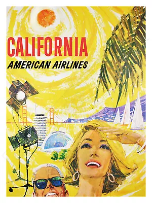 $32.95 • Buy California American Lines 1965 Vintage Travel Poster