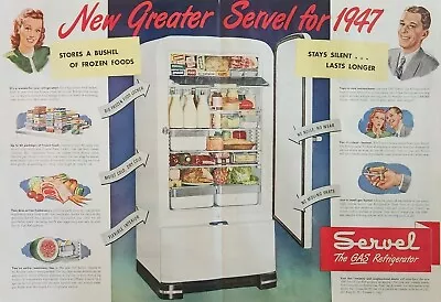 1947 Servel Gas Refrigerator Vintage Ad Stores A Bushel Of Frozen Foods • $16.95