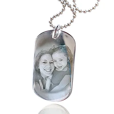 Personalised Sterling Silver Pendant Photo Engraved Military Dog Tag & Necklace  • £37.14