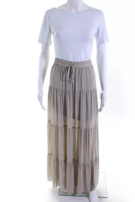 BCBG Max Azria Womens Sheer Tiered Elastic Waist Maxi Skirt Light Beige Size XS • $41.49