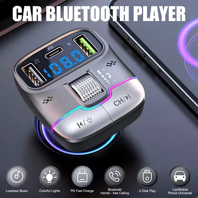 Car Bluetooth5.3 FM Transmitter Wireless USB PD Adapter MP3 Player Quick Charger • £12.79