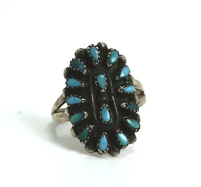 Vintage Native American Silver Petit Point Turquoise Ring Size 6 1/2 • $65