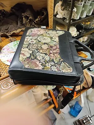 FRANKLIN QUEST Zip Binder 7 Ring USA Tapestry & Leather + Shoulder Strap • $55