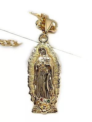  Virgin Mary Gold Plated Pendant Necklace 26” Fígaro Chain • $16.99