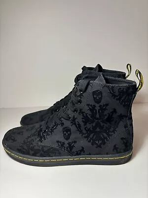 Dr. Martens Canvas Boots Skulls Damask Goth Punk Hackney SIze 9 Women’s Gothic • $65
