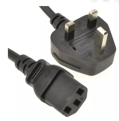 Power Cord UK G Plug To IEC Cable C13 (PC Mains Kettle Lead) 1.7m 0.75mm² Core • £4.95