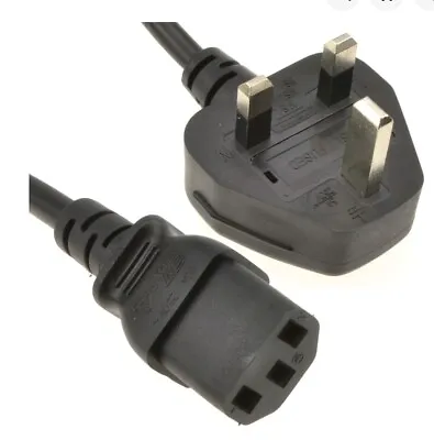 Power Cord UK G Plug To IEC Cable C13 (PC Mains Kettle Lead) 1.7m 1.00mm² Core • £5.85