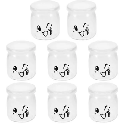 8Pcs Smile Face Glass Jars With Lids For Milk Yogurt Jam (Assorted Colors)-JM • £21.49