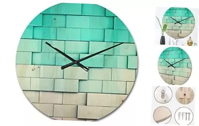 'Mosaic Cubes Wall' Modern Wood Wall Clock Large Decorative Modern 23x23 Blue • $33.80