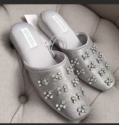 $59 • Buy NWT ZARA Home Slippers Rhinestone Crystal Jeweled Satin Metallic Dressy Mules 36