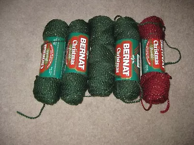 Lot 5 Skeins Bernat Vintage Christmas Sparkle Yarn Red/Green • $19.99