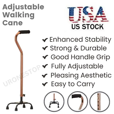 Walking Quad Base Adjustable Cane Stick-4 Slip Resistant Feet For Stability US • $18.49