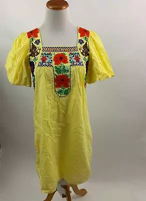 VA VA Joy Han Yellow Embroidered Dress W/ Pockets Women's S • $17.50