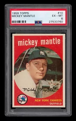 1959 Topps Set-Break # 10 Mickey Mantle PSA 6 EX-MT • $757