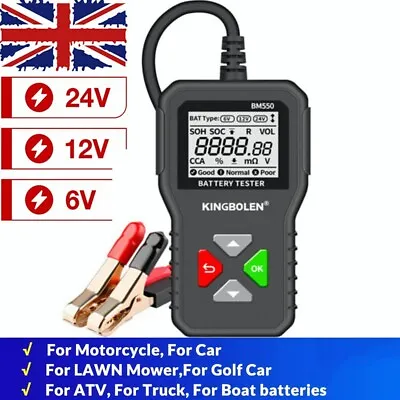 BM550 Car Battery Tester 6V 12V 24V 100-2000 CCA 2Ah-220Ah Detect AnalyzerTool • £13.79