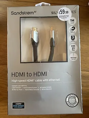 SANDSTROM Silver Series S1HDM215 High Speed HDMI To HDMI Cable. 1m. • £5.99