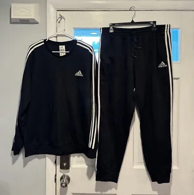 ADIDAS Men's 3-Stripe Black Sweatsuit Set Sweatshirt Large Sweatpants Joggers XL • $75