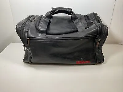 Wilson Black Leather Logo Sport Gym Athletic Duffel Bag See Photos • $25