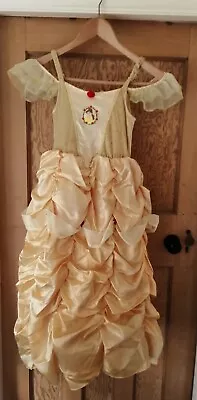 Disney Belle Yellow Princess Dress Costume 5-7  Tiara + Arm Cuffs Dressing Up • £0.99