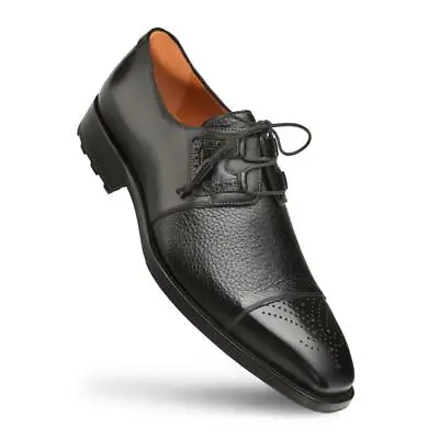 NEW Mezlan Genuine Leather Dress Shoes Deerskin Ghillie Derby Oxford Black • $325