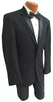Men's Oscar De La Renta Contour Black Tuxedo With Flat Front Pants 38R 32W • $53.95