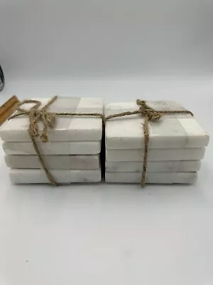 The Global Market Set Of 8 Square Gray White Marble Heavy 4  X 4  Coasters NWT • $22.99