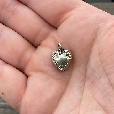 Vintage 925 Sterling Silver Petite Swirl Edge Puffy Heart Pendant Bracelet Charm • $22.99